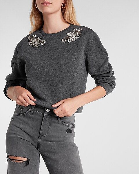 Embellished Shoulder Crew Neck Sweatshirt | Express