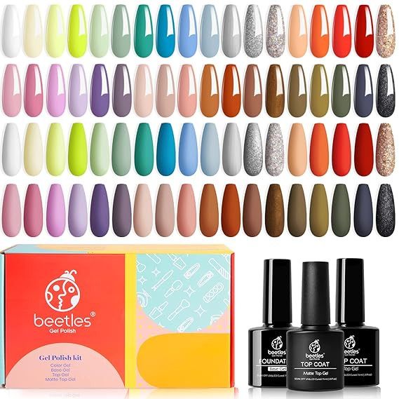 Beetles Gel Nail Polish Color-36 Pcs Gel Green Red Purple Brown Nail Art Kit with Glossy & Matte ... | Amazon (US)