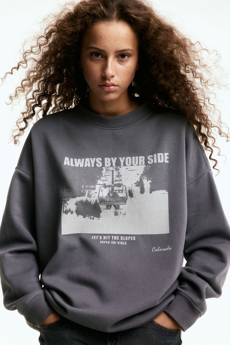 Oversized Sweatshirt with Motif - Dark gray/Always by Your Side - Ladies | H&M US | H&M (US + CA)