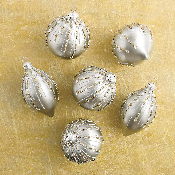 Icy Embellished Ornaments Set of Six with Handpainted Glass & Ribbons | Frontgate