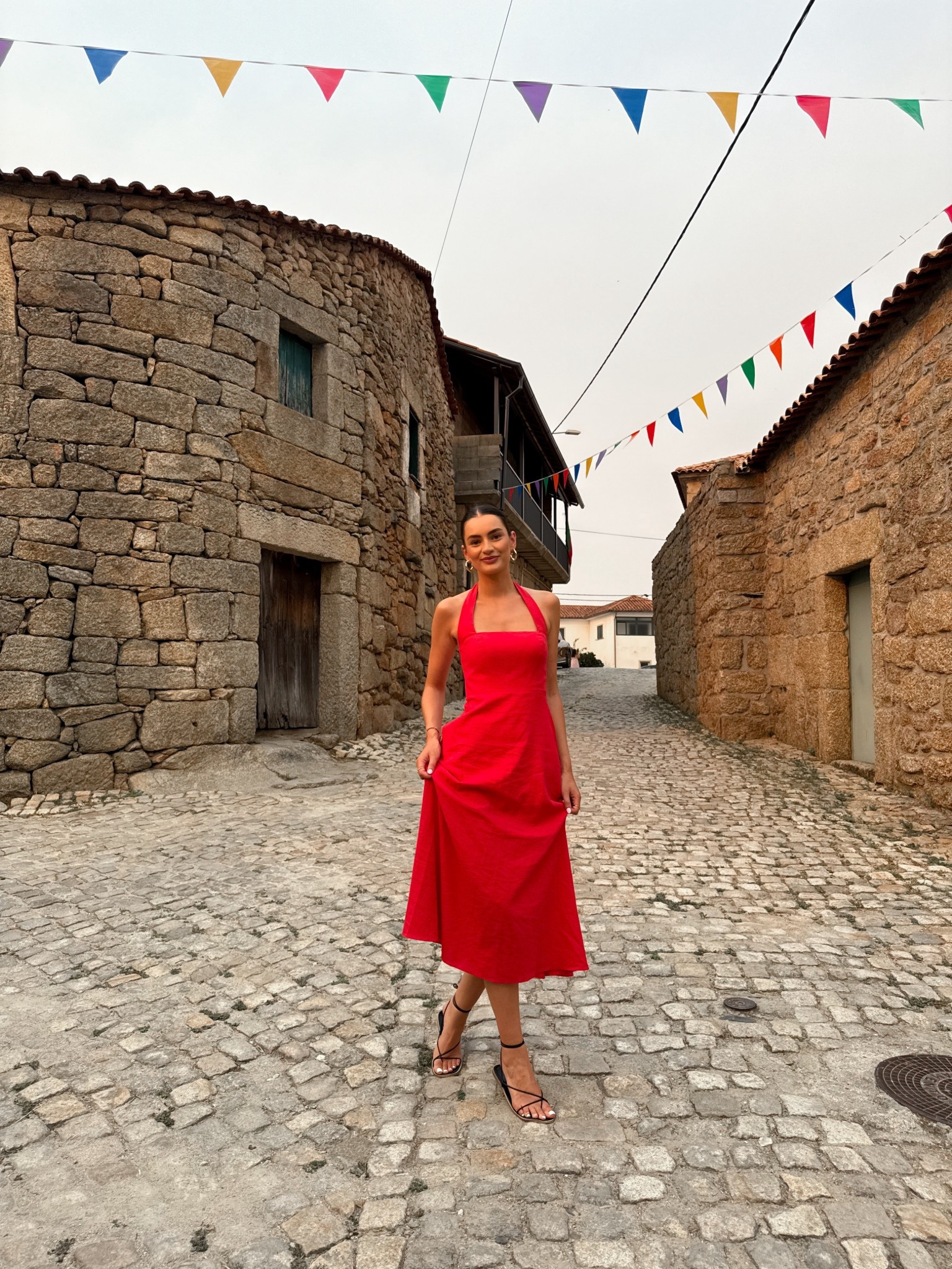 Red halterneck dress, black strappy sandals

#LTKsummer