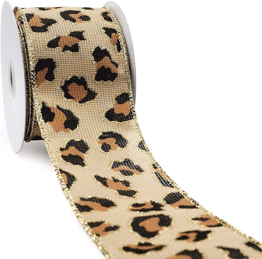 Amazon.com : CT CRAFT LLC Faux Jute Leopard Printed Wired Ribbon for Home Decor, Gift Wrapping, D... | Amazon (US)