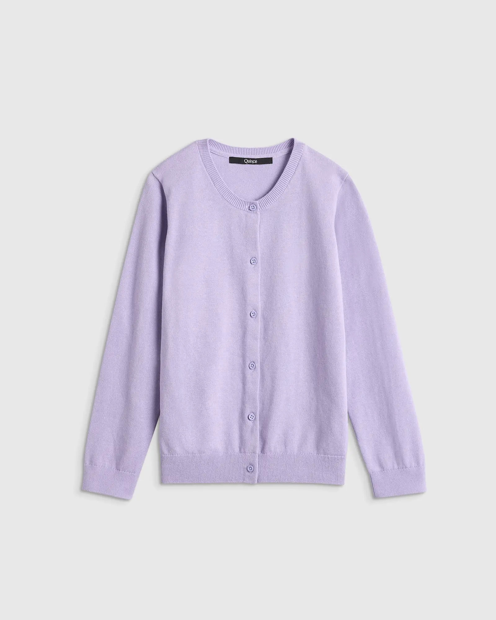 100% Organic Cotton Crewneck Cardigan  in Lilac | Quince
