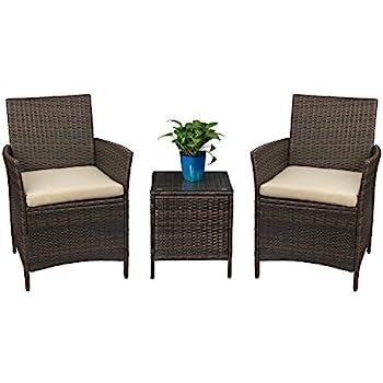 Devoko Patio Porch Furniture Sets 3 Pieces PE Rattan Wicker Chairs with Table Outdoor Garden Furn... | Amazon (US)