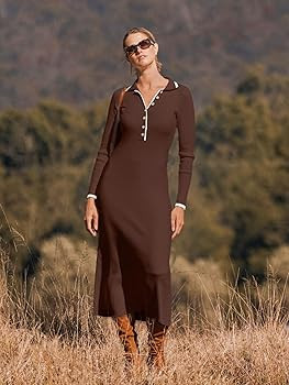 MEROKEETY Women's Long Sleeve V Neck Sweater Dress Button Ribbed Knit Slim Fit Elegant Maxi Dress... | Amazon (US)