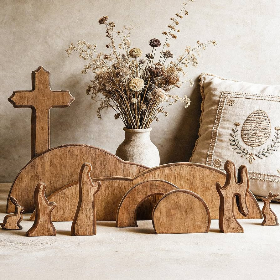 TW SHINE Empty Tomb Easter Scene and Cross Decoration, Wooden Christian Resurrection Scene Tray S... | Amazon (US)
