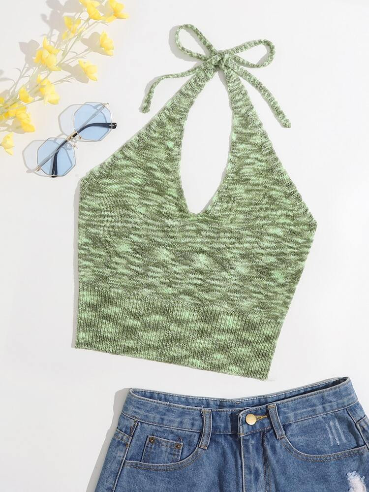 Space Dye Tie Back Knit Top | SHEIN