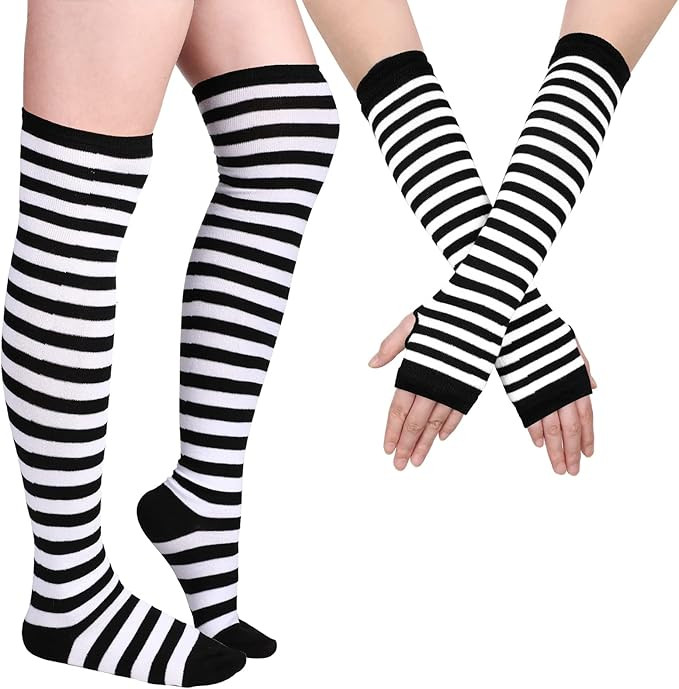 Geyoga Arm Warmers Leg Warmers Striped Thigh High Socks Fingerless Gloves Stockings Christmas Hal... | Amazon (US)