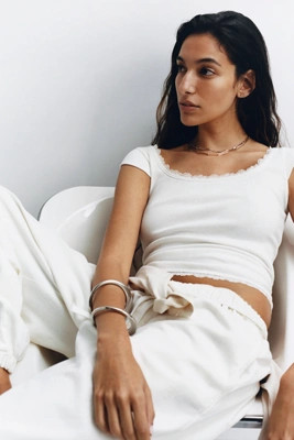 Maeve Lace-Trim Cap-Sleeve Shirt | Anthropologie (US)