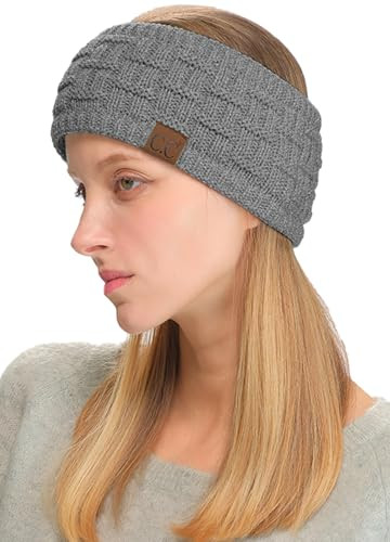 C.C Exclusives Womens Head Wrap Sherpa Fuzzy Fleece Lined Headbands Stretch Knit Ear Warmer (Light Melange Grey) | Amazon (US)