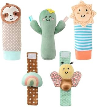 The Peanutshell Sock Rattles Set of 5 - Girl Boy Rattle Socks, Baby Toys 0-6-12 Month, Animal New... | Amazon (US)