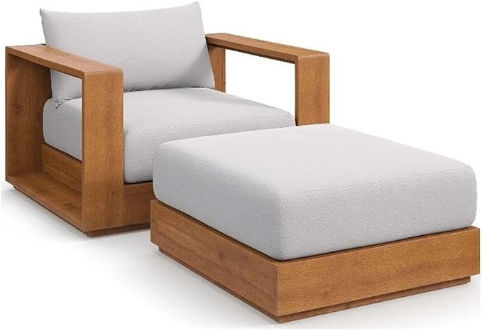 Modway Tahoe Acacia Wood 2-Piece Outdoor Patio Set in Natural Light Gray - Includes Lounge Chair ... | Amazon (US)