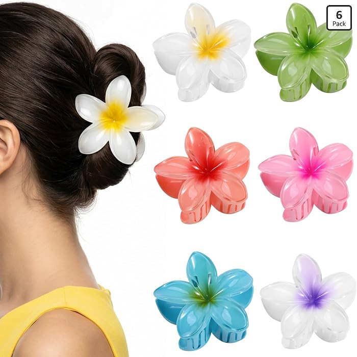 Hawaiian Flower Hair Clips \u2013 6 Pack Colorful Claw Clips for Women & Girls, Large Aesthetic H... | Amazon (US)