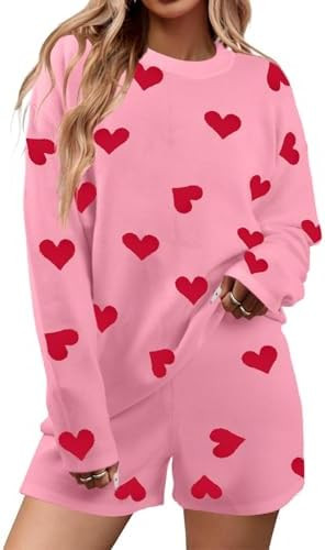 MYHALF Valentine's Day Sweater Sets Heart Sweater for Women Long Sleeve Knit Sweater and Shorts 2... | Amazon (US)
