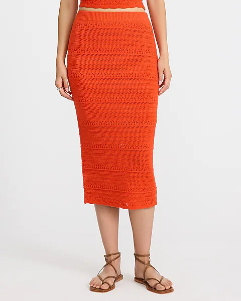 Textured Pointelle High Waisted Midi Sweater Skirt | Express