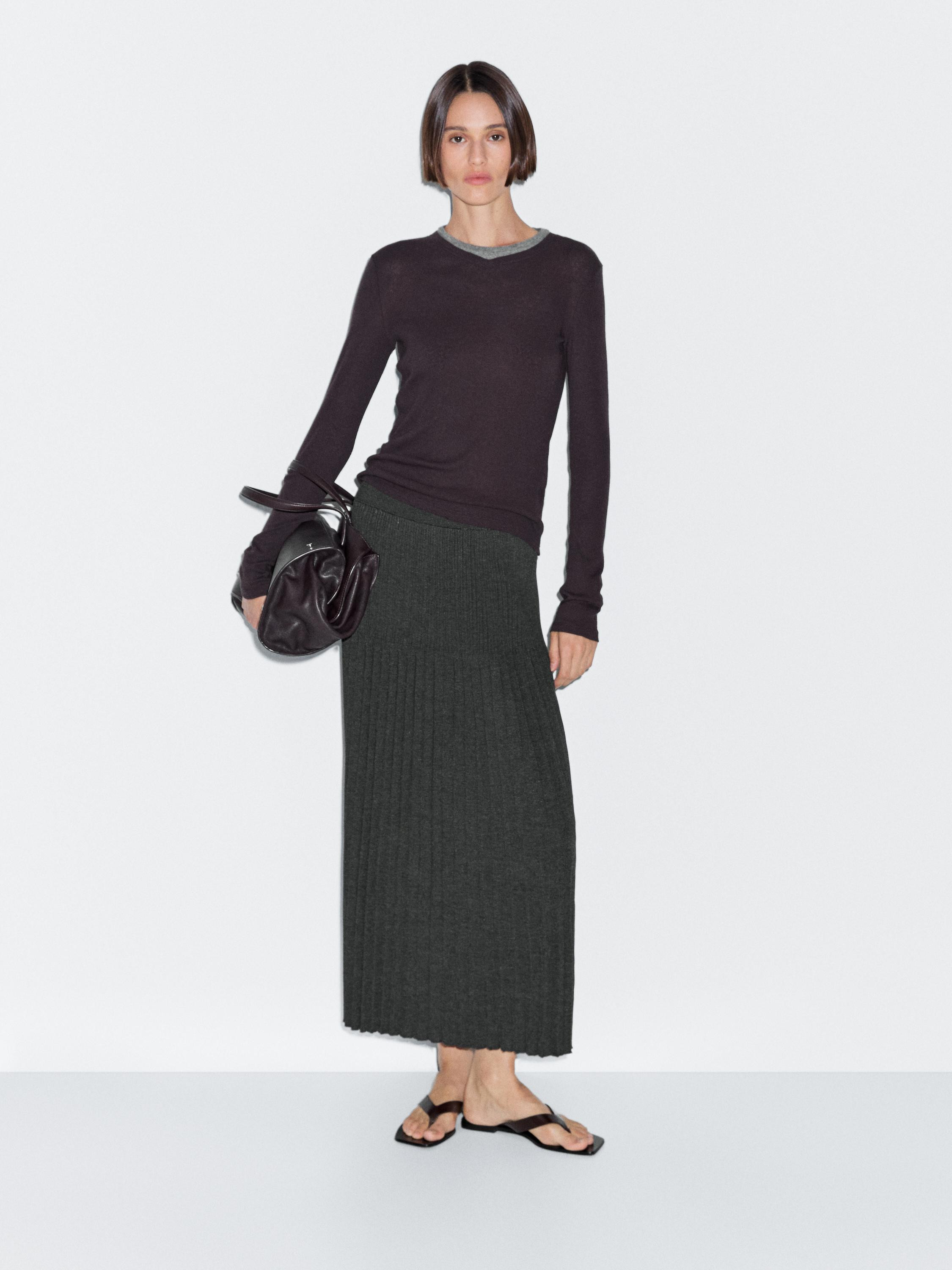 Plissierter Midi-Strickrock | Massimo Dutti DE