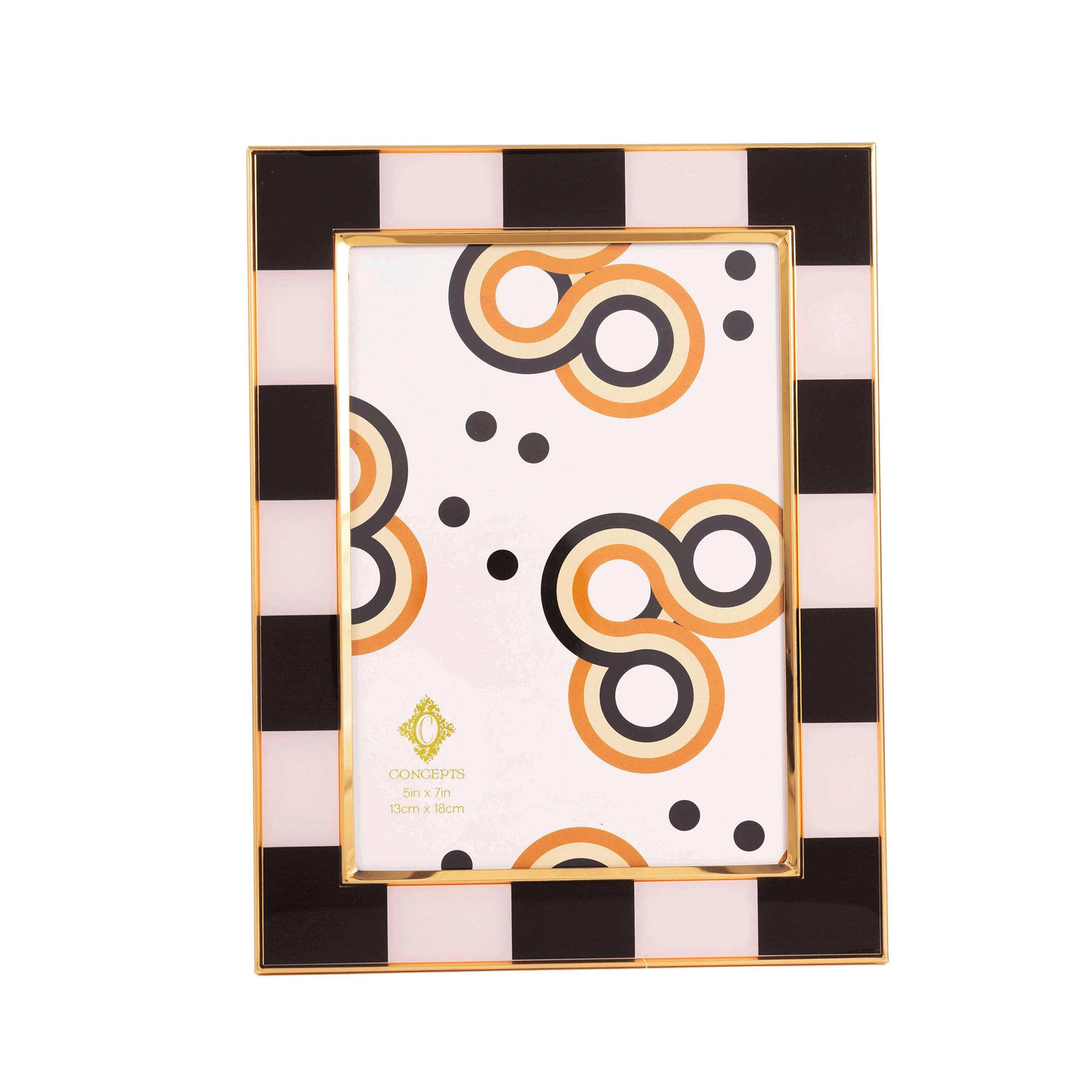 Concepts retro Gold Checkered Bordered Enamel 5x7 (Pack of 1) Black and White PictureFrame With H... | Amazon (US)
