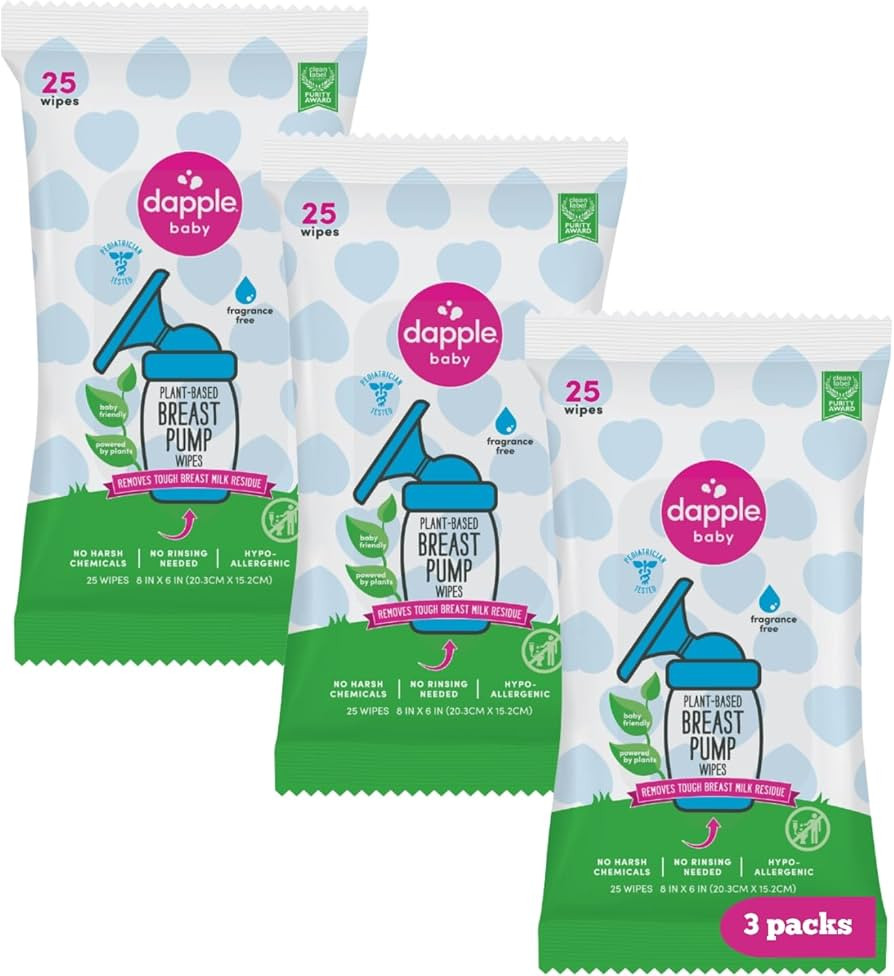 Breast Pump Wipes by Dapple Baby, Hypoallergenic & Powered by Plants, Removes Milk Residue, Leave... | Amazon (US)