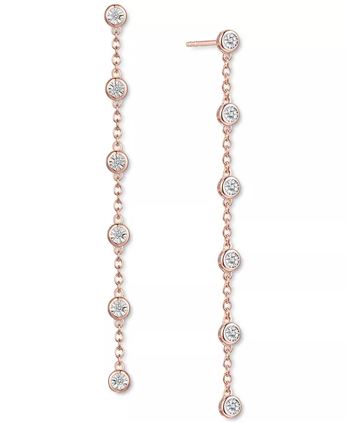 Macy's Diamond Bezel Linear Drop Earrings (1/10 ct. t.w.) in Sterling Silver, 14k Gold-Plated Ste... | Macy's