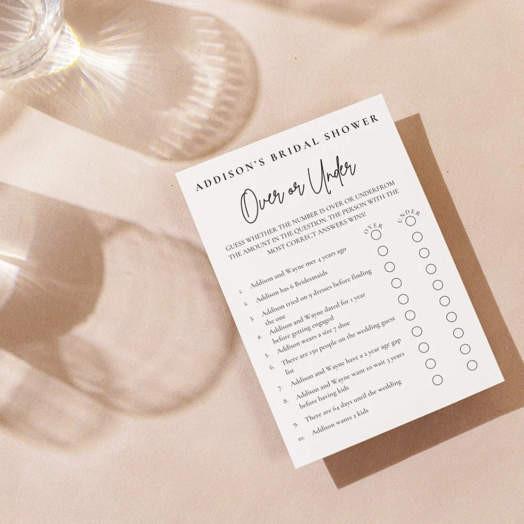 Bridal Shower Game Over or Under Fun Bridal Shower Game Template Over or Under Bachelorette Party... | Etsy (US)
