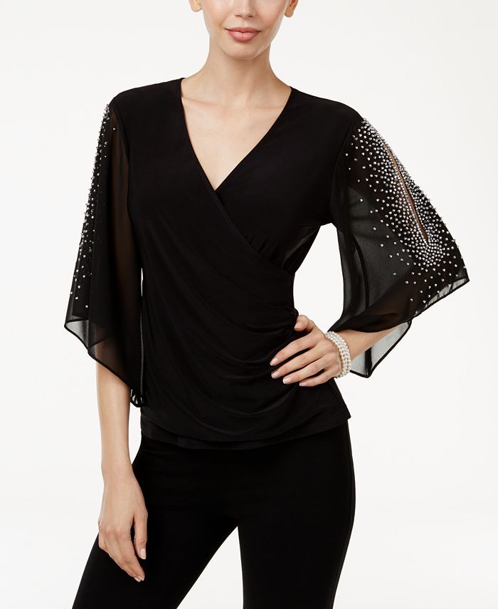 MSK Embellished Chiffon Sleeve Top & Reviews - Tops - Women - Macy's | Macys (US)