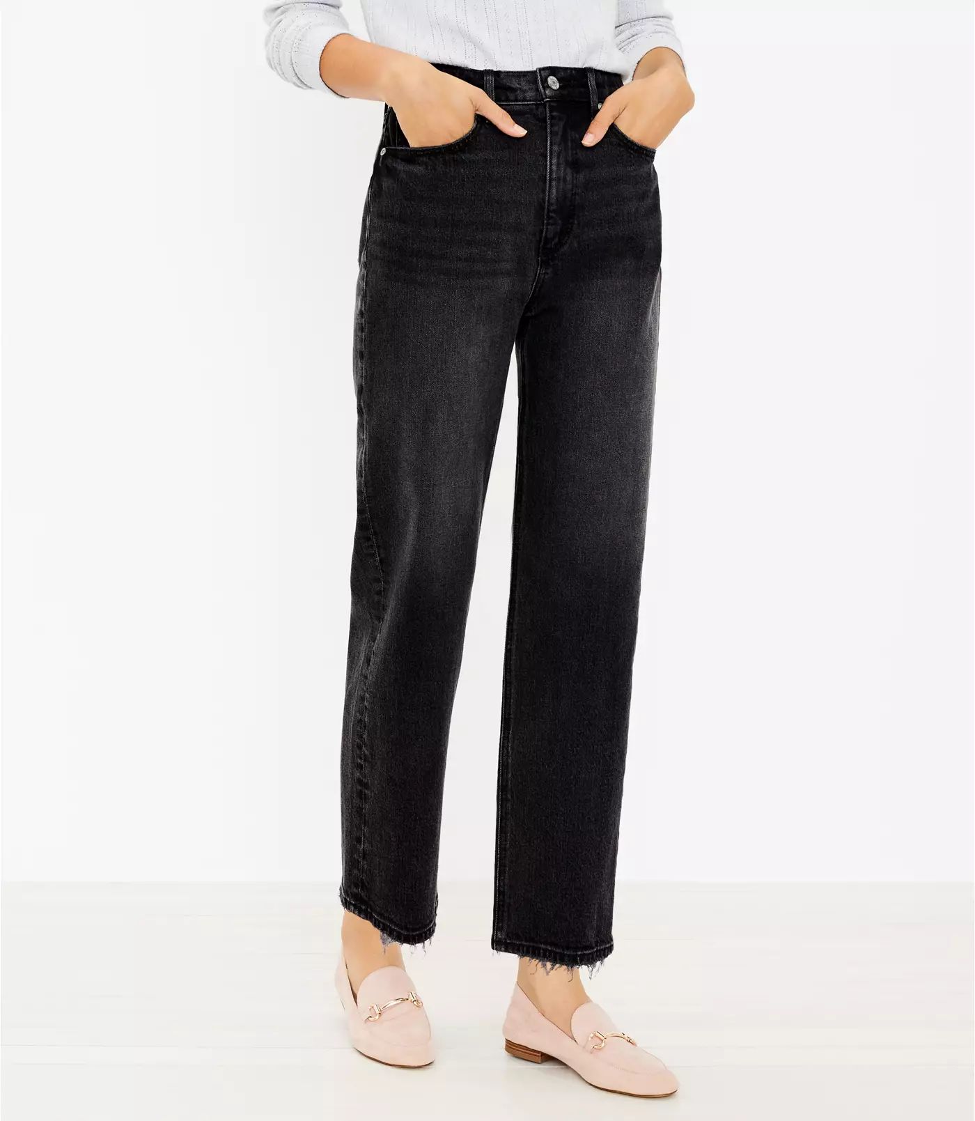 Tall Curvy 90s Straight Jeans in Washed Black Wash | LOFT