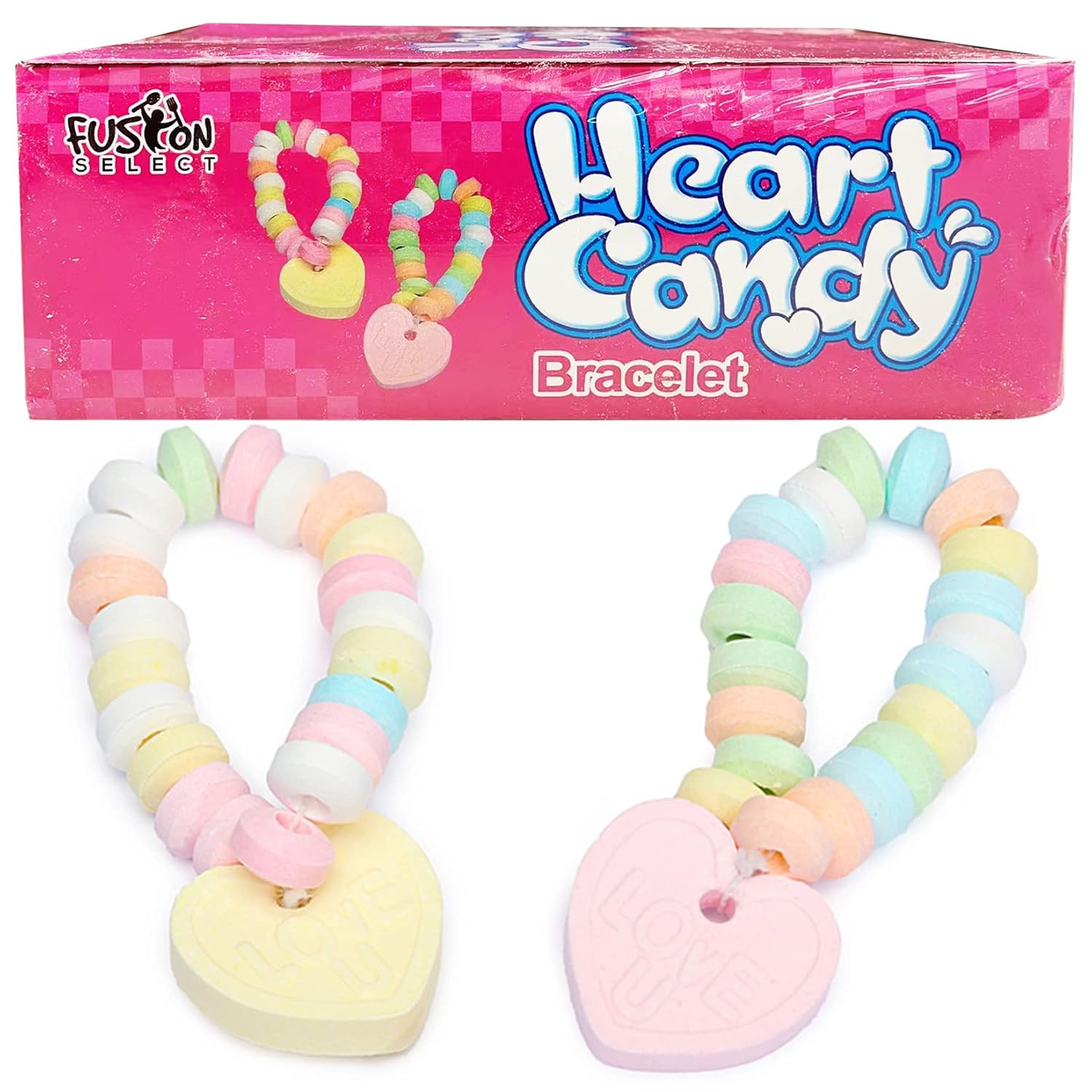 Fusion Select 48 Packs Color Candy Bracelet - Edible Candy Jewelry with Love Heart Charm - Sweet ... | Amazon (US)