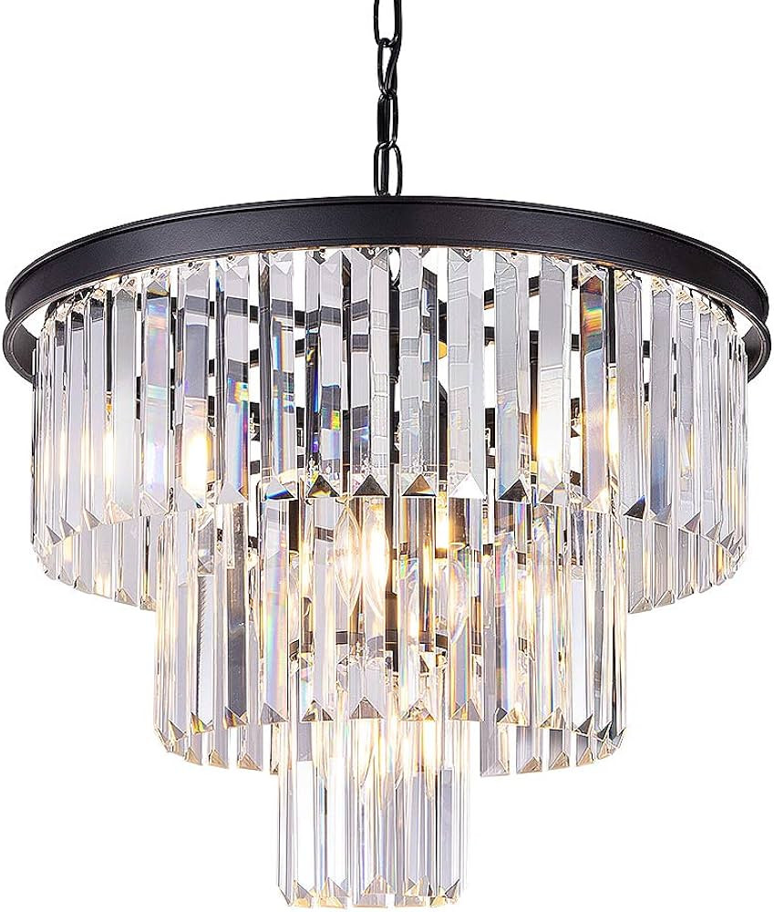Wellmet 20 inch Black Crystal Chandelier, 3-Tier Contemporary Modern Bathroom Chandeliers, 7-Ligh... | Amazon (US)