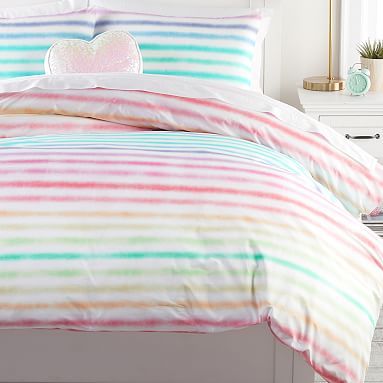 Rainbow Stripe Organic Duvet Cover & Sham | Pottery Barn Teen | Pottery Barn Teen