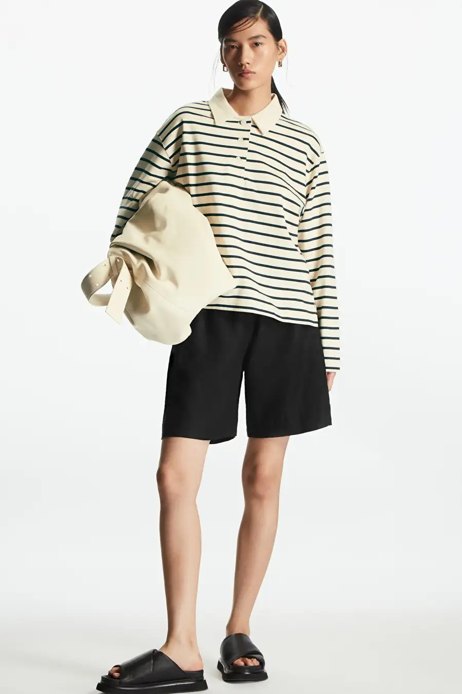 REGULAR-FIT LONG-SLEEVED POLO SHIRT - CREAM / NAVY - COS | COS UK