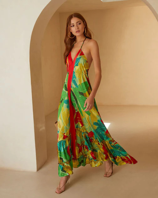 Mikayla Satin Open Back Maxi Dress - Tropical Green | VICI