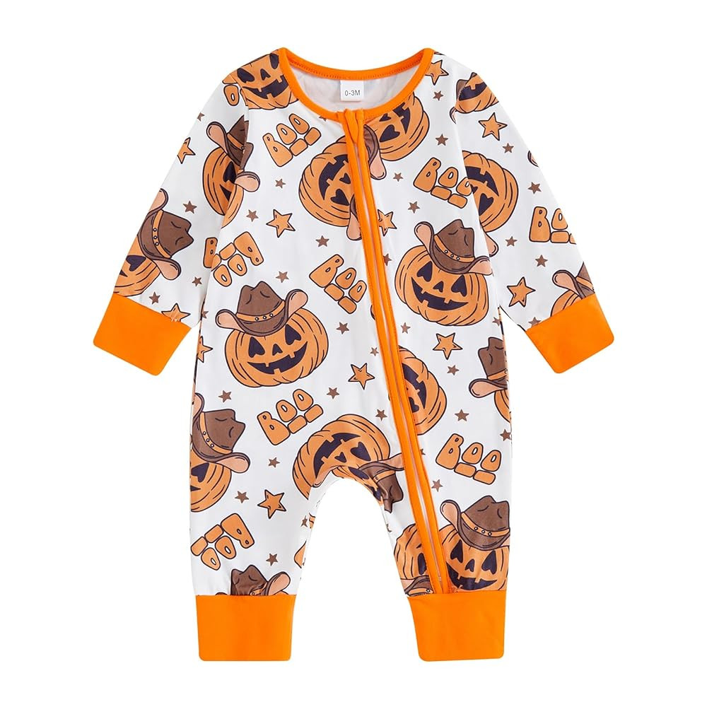 FIOMVA Baby Boy Girl Halloween Outfit Newborn Boo Pumpkin Romper Infant Long Sleeve Jumpsuit West... | Amazon (US)