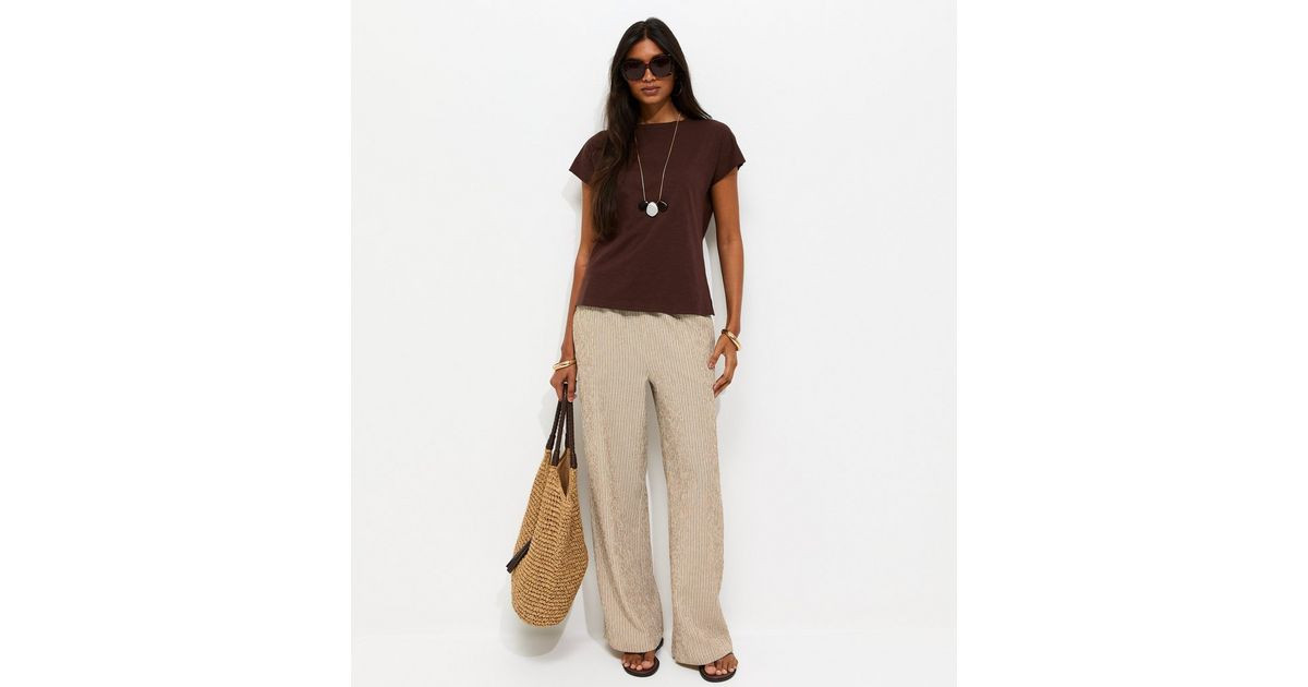 Brown Textured Stripe Wide Leg Trousers | New Look | New Look (UK)