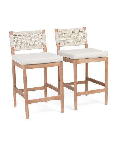 Set Of 2 Grid Weave Rope Counter Stools With Upholstered Seat | TJ Maxx