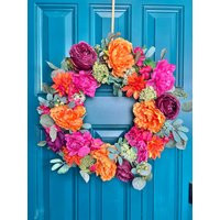 Summer Floral Wreath For Front Door, Bright Flowers, Porch Decor, Wreaths | Etsy (US)