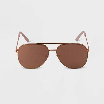 Women's Mirrored Aviator Sunglasses - A New Day™ Rose Gold: UV Protection, Metal Frame | Target