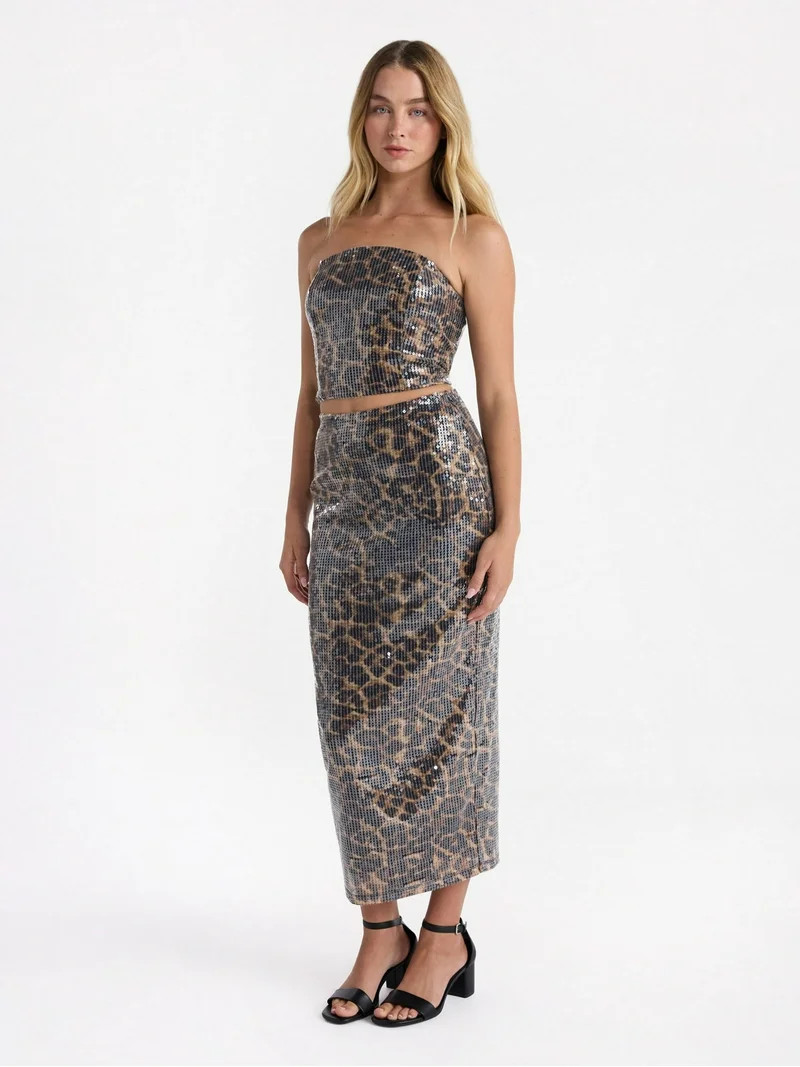 No Boundaries Sequin Strapless Tube Top and Maxi Skirt Set, 2-Piece, Women's | Walmart (US)