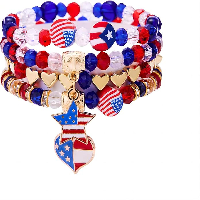 Smilelife 4th of July Accessories USA Patriotic Bracelets for Independence Day Red White and Blue... | Amazon (US)