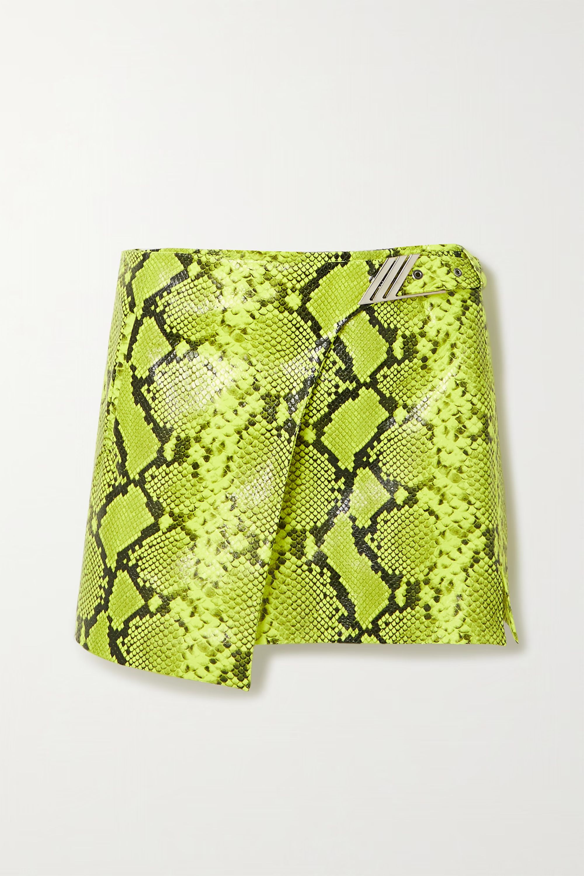 Neon snake-effect leather wrap mini skirt | NET-A-PORTER (US)