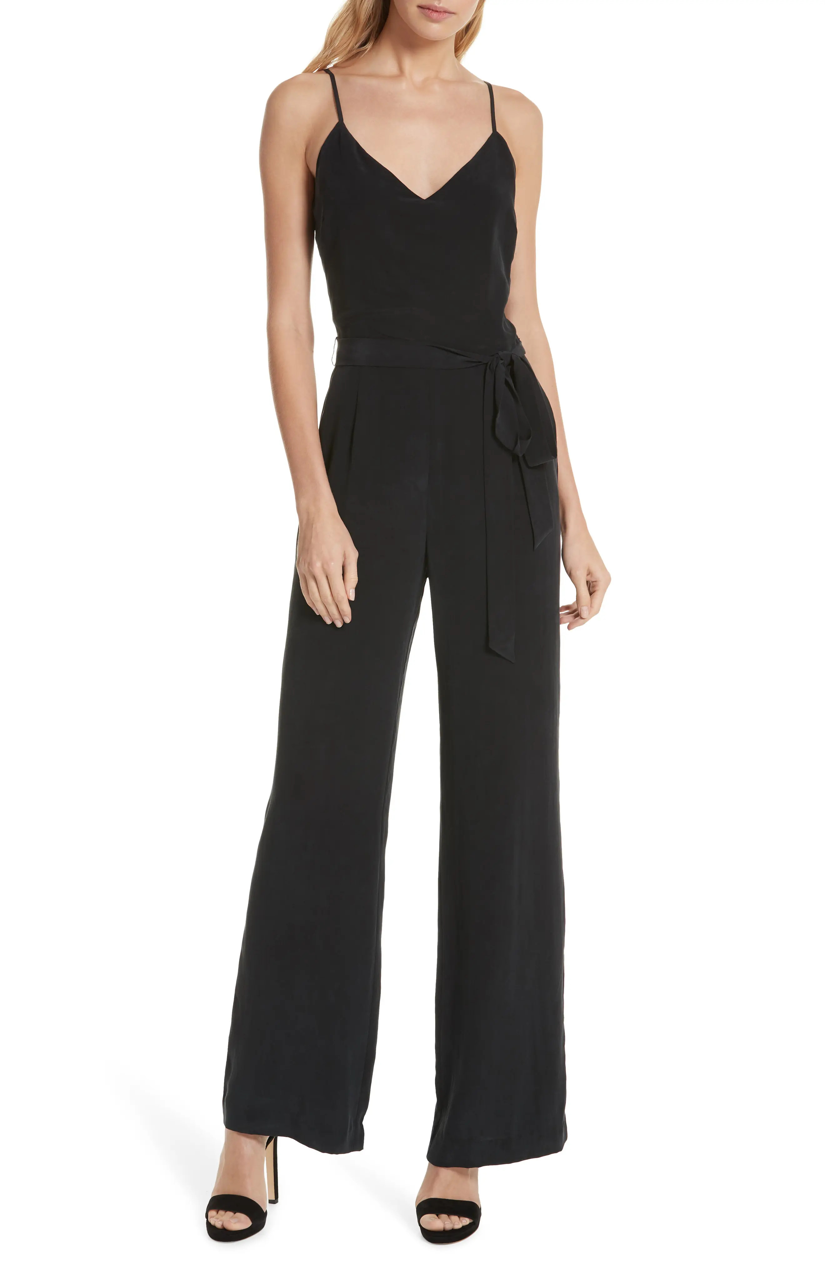 Women's L'Agence Jackie Wide Leg Silk Jumpsuit, Size 0 - Black | Nordstrom
