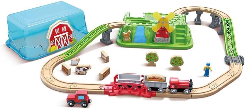 Hape Countryside Train Bucket Set | Country-Themed Wooden Railway Train Track Toy Set and Accesso... | Amazon (US)