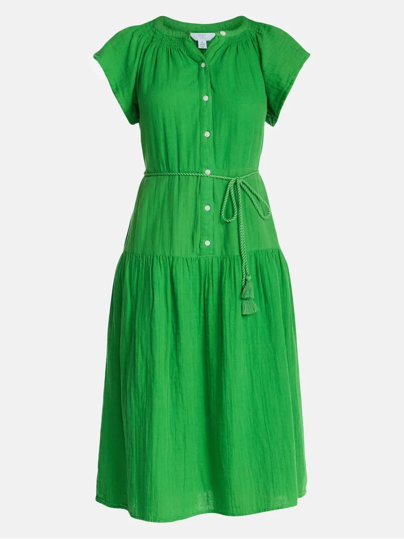 Time and Tru Women's and Women's Plus Double Cloth Midi Dress, Sizes XS-4X | Walmart (US)