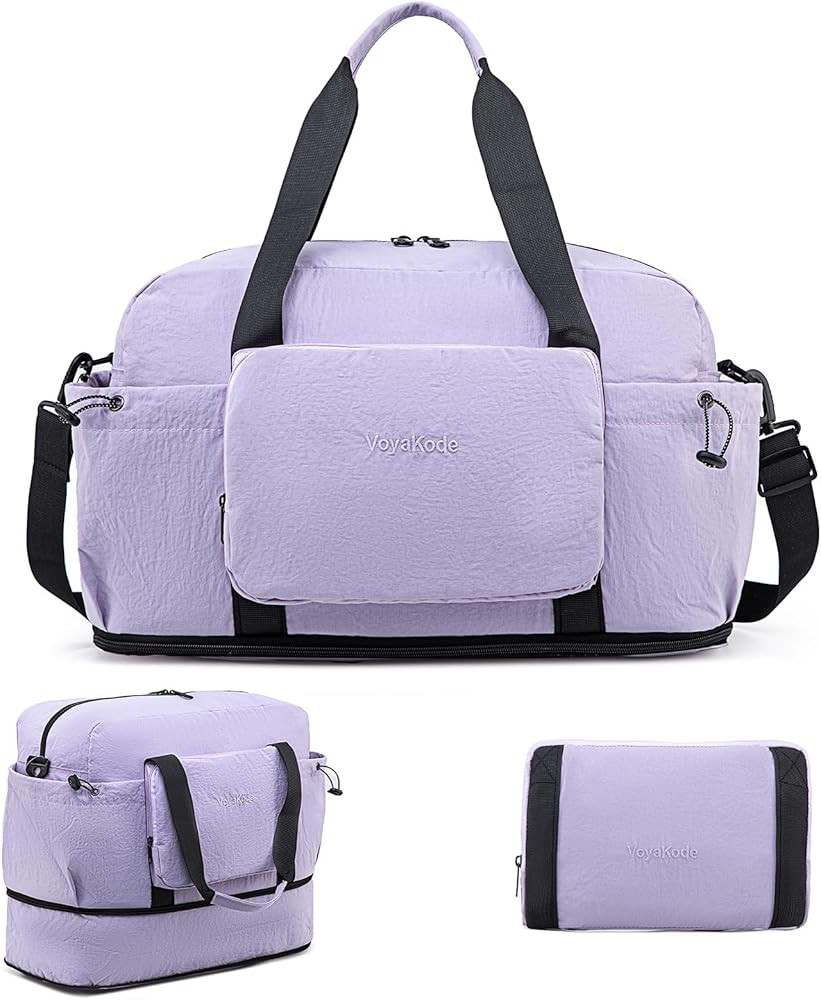 VoyaKode foldable travel bag expandable for women & men, waterproof overnight bag with wet-dry co... | Amazon (US)