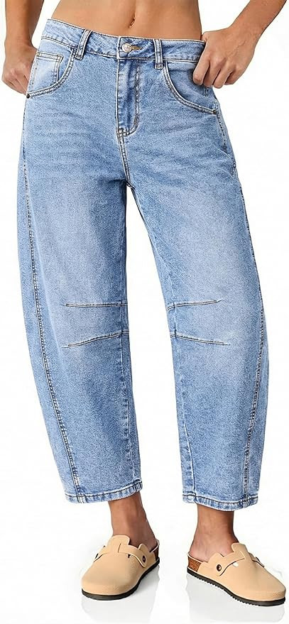 Vetinee Barrel Jeans for Women Trendy High Waisted Cropped Wide Leg Relaxed Fit Balloon Baggy Str... | Amazon (US)