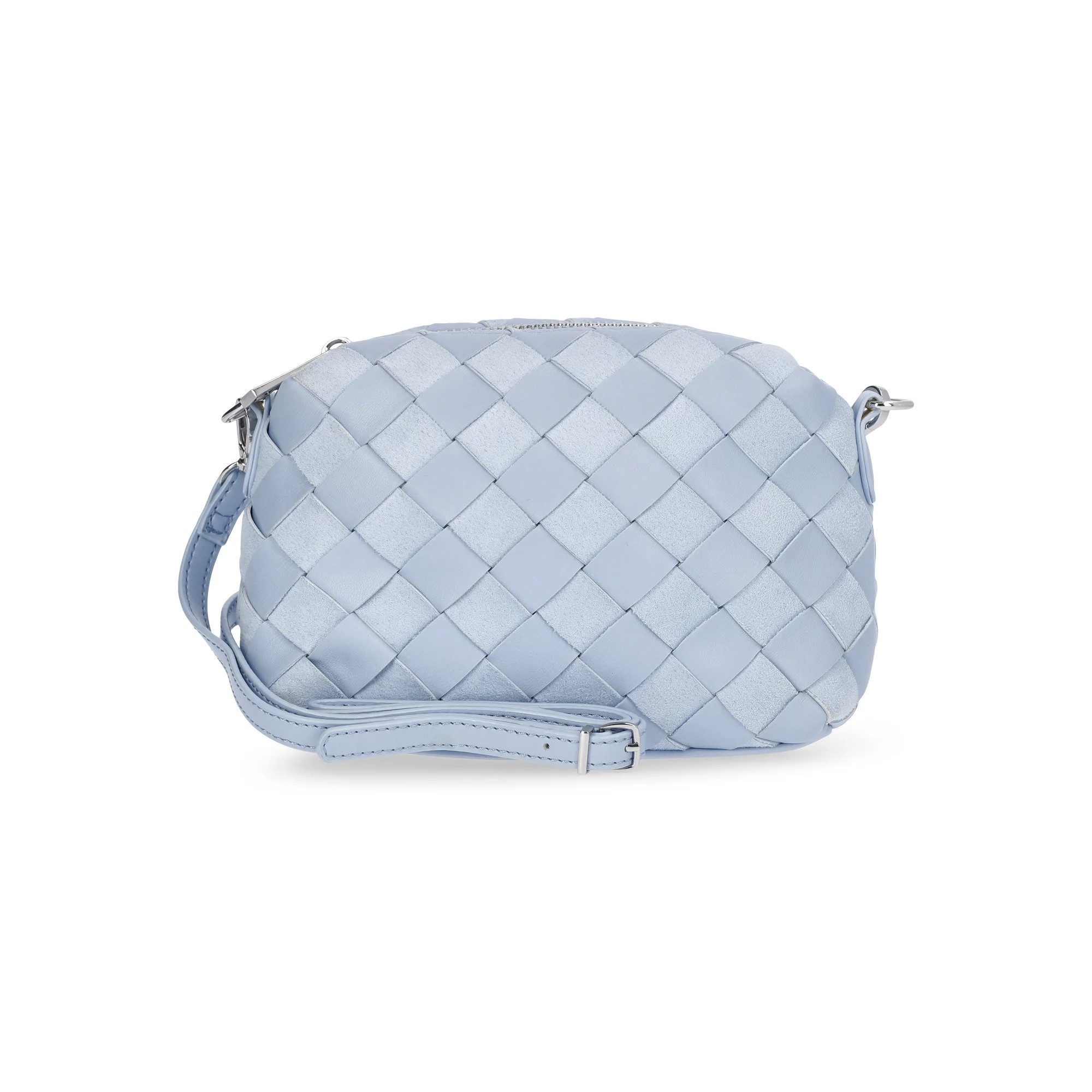 Time and Tru Women's Faux Leather and Suede Woven Camera Crossbody Bag, Blue | Walmart (US)