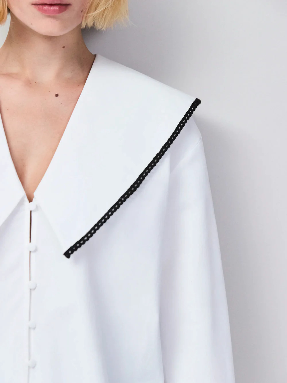 White Cotton Statement Collar Shirt | Ro&Zo