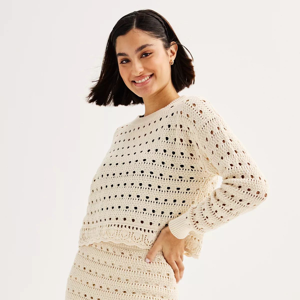 Juniors' SO® Crochet Pullover Sweater | Kohl's