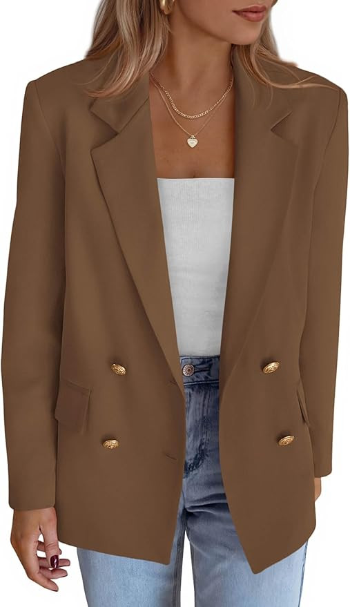 KIRUNDO Blazers for Women Business Casual 2025 Fall Long Sleeve Double Breasted Open Front Work S... | Amazon (US)