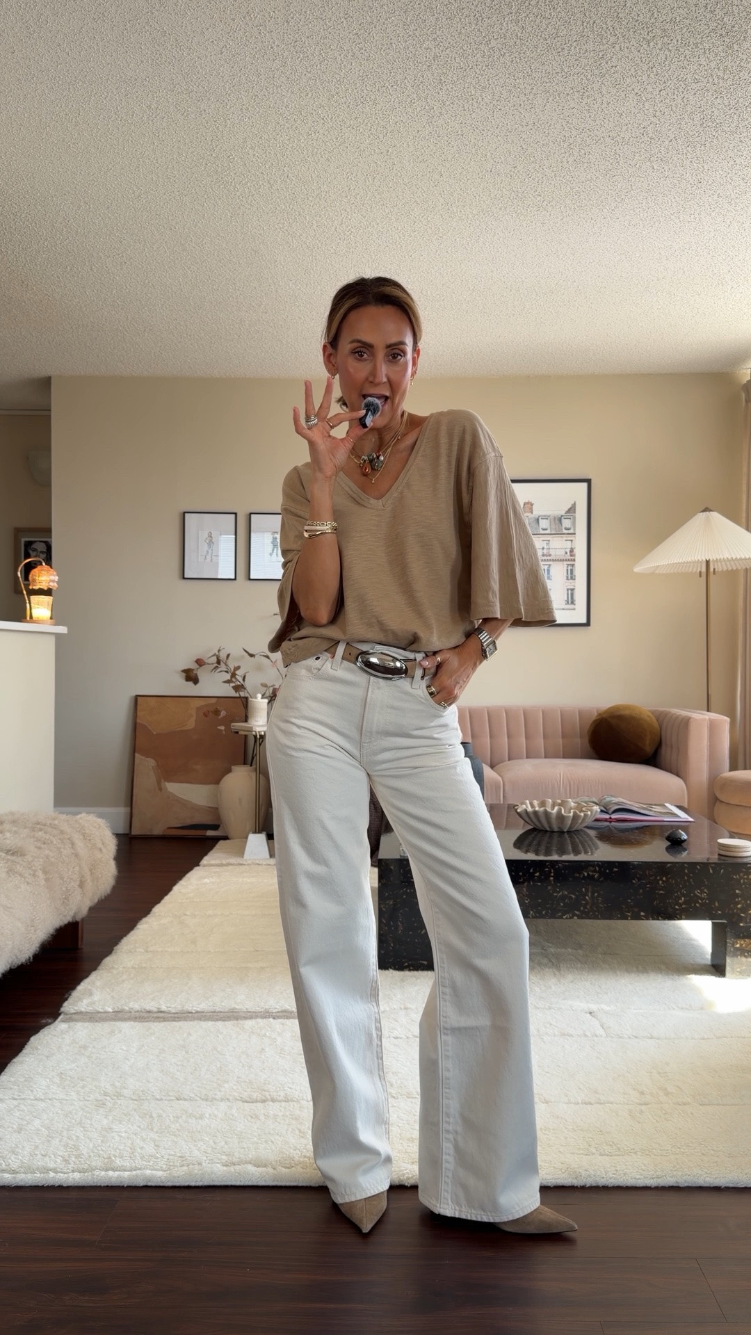 Ootd neutrals with a pop of 🫒! Lots of sales and great timeless pieces, jeans on sale, under $80 size 25 (I like sizing up in these, the 26 would be been better for me) tee xs - fits oversized. Jacket 40% off and so cool!! Size small

#LTKootd #LTKgrwm #LTKSeasonal