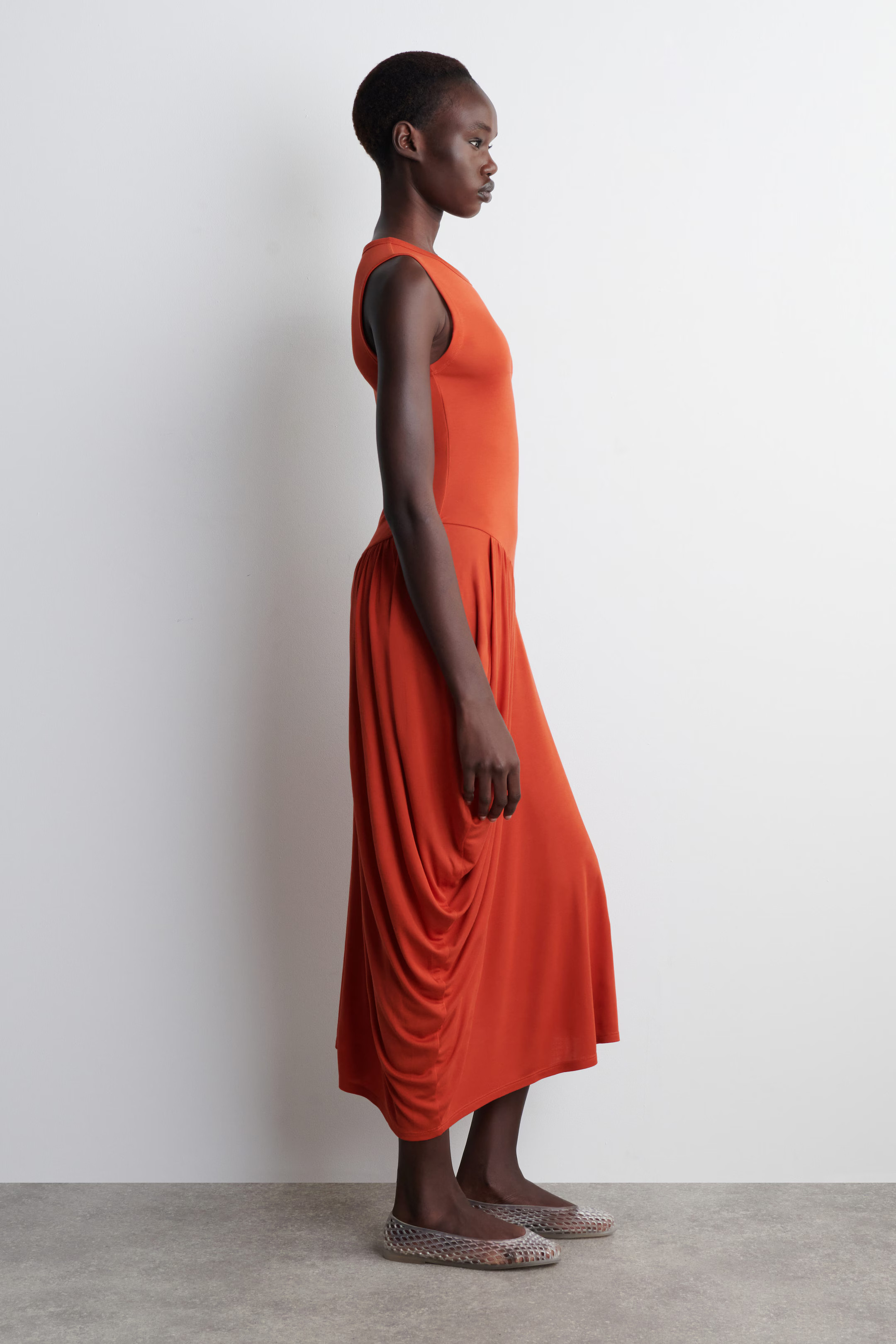 ASYMMETRIC DRAPED MIDI DRESS - DARK ORANGE | COS | COS (EU)